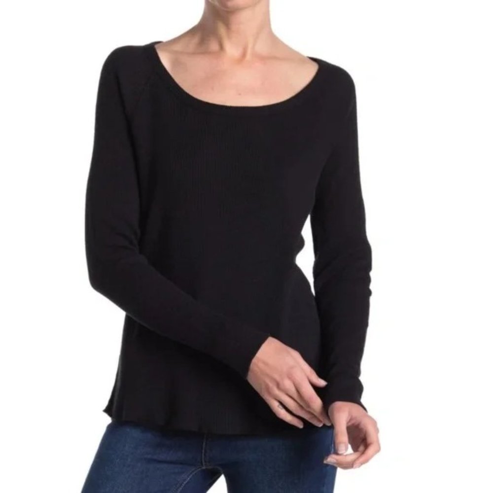 JAMES PERSE Womens Black Long Sleeve MEDIUM Raglan Thermal Ribbed Knit Top NWT 2